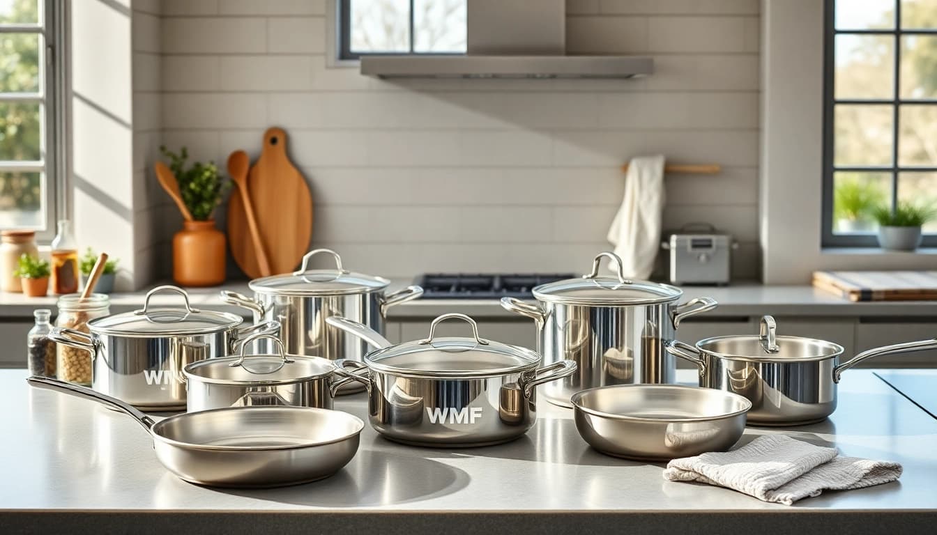 Showcase of WMF cookware NZ highlighting quality and premium design in a modern kitchen.
