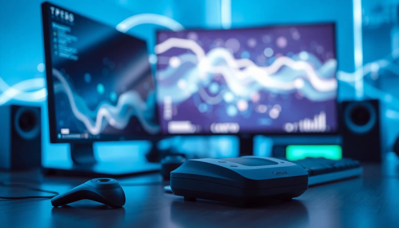 Engage with technology in a modern workspace showcasing sleek devices and innovation.