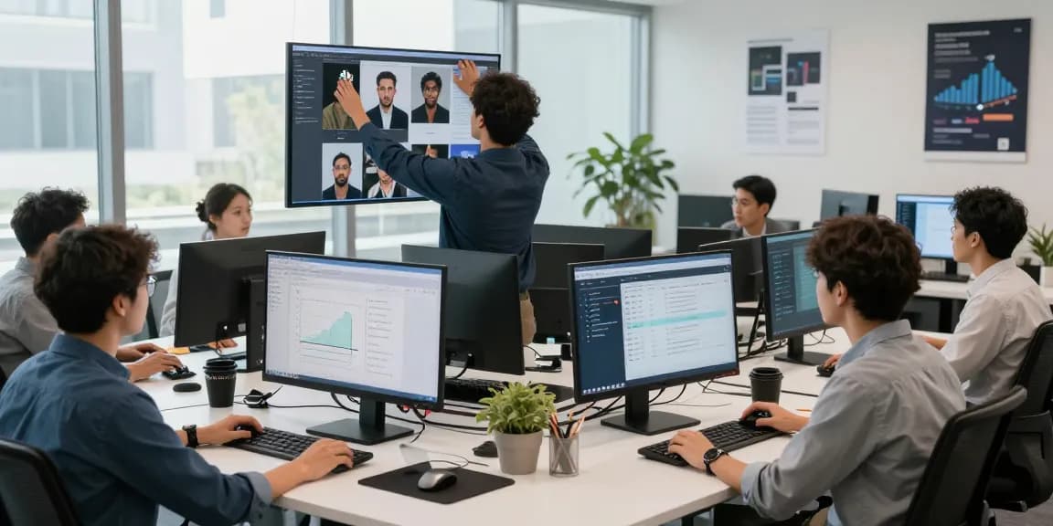 Detect AI image in a modern workspace where analysts optimize content moderation with advanced technology.