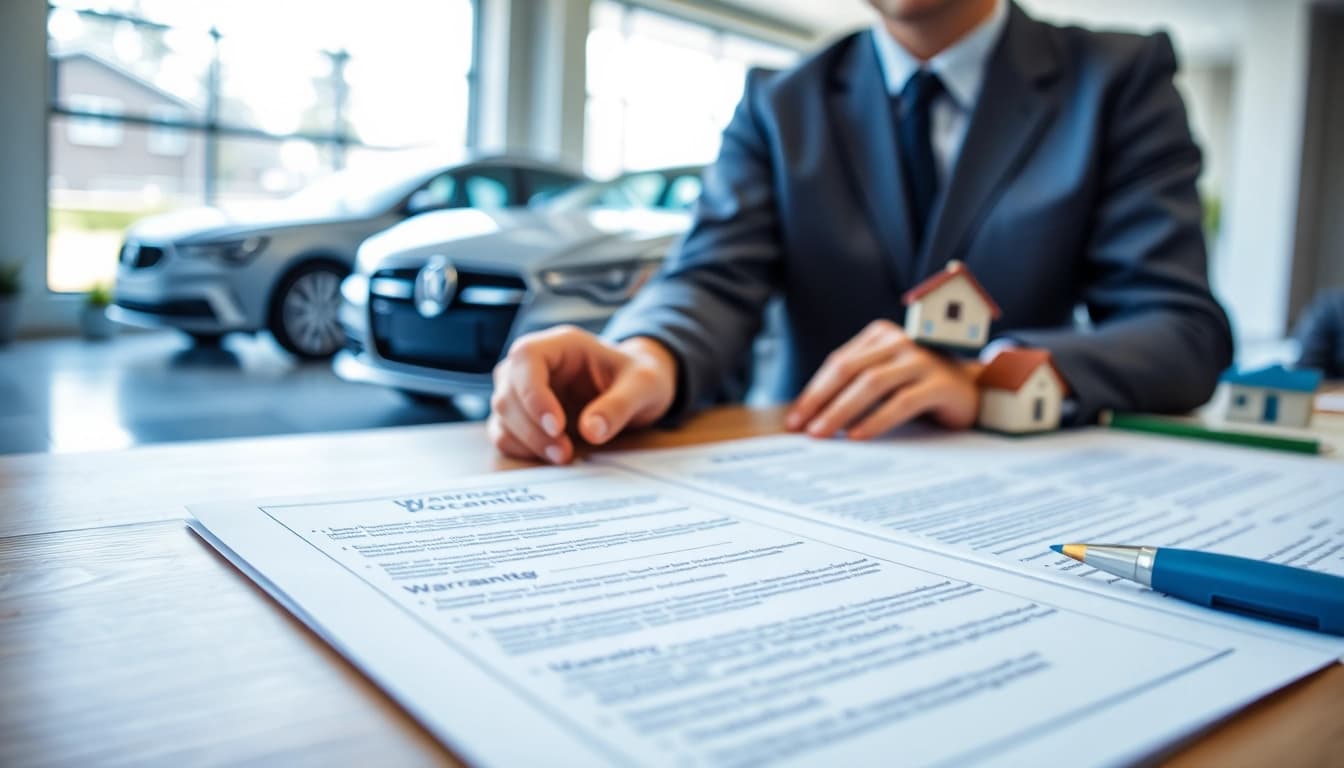Exploring warranty protection for cars and homes with detailed documents and professional representatives.