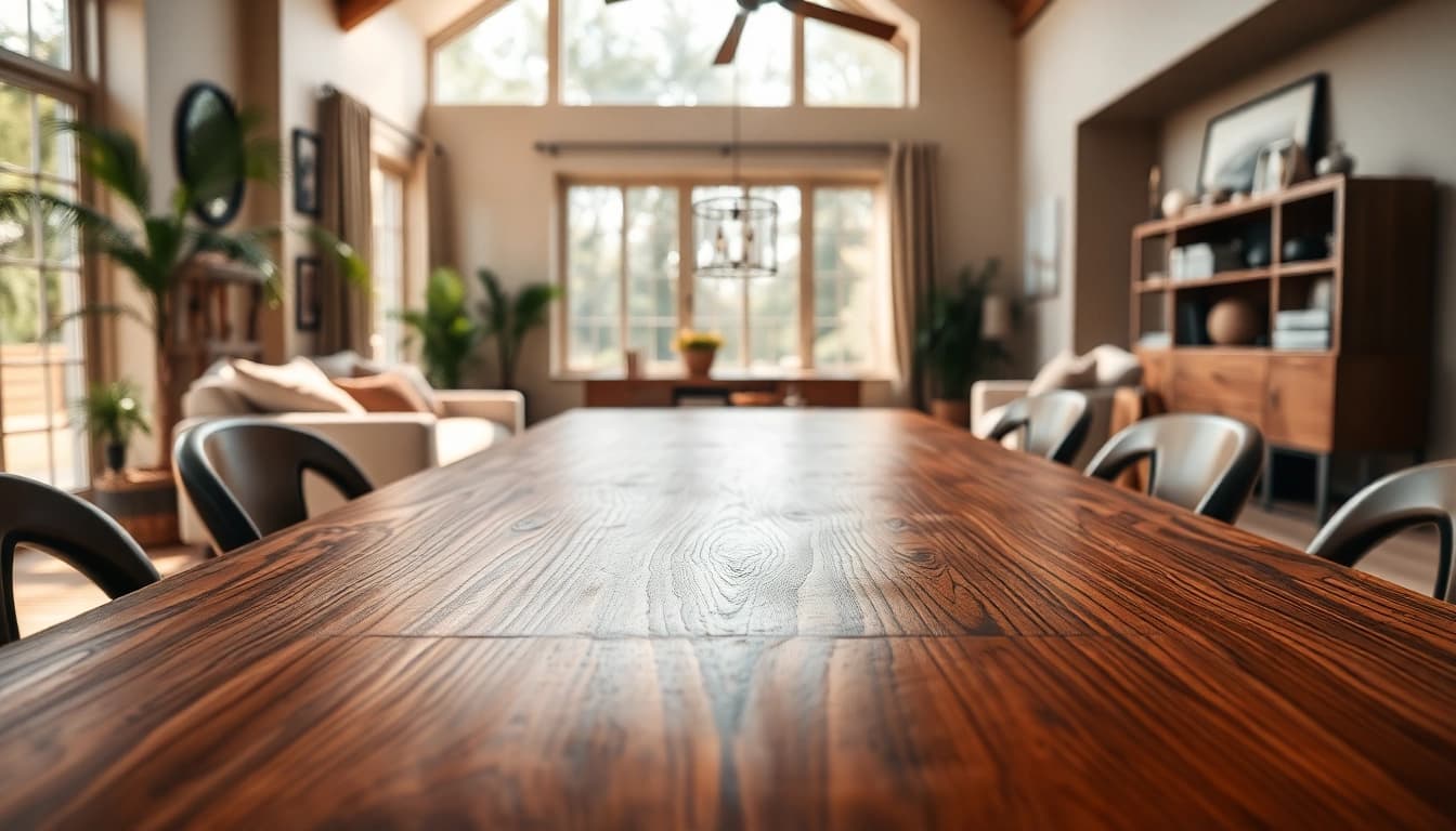Showcase custom furniture piece in a cozy living room setting with inviting colors and warm light.