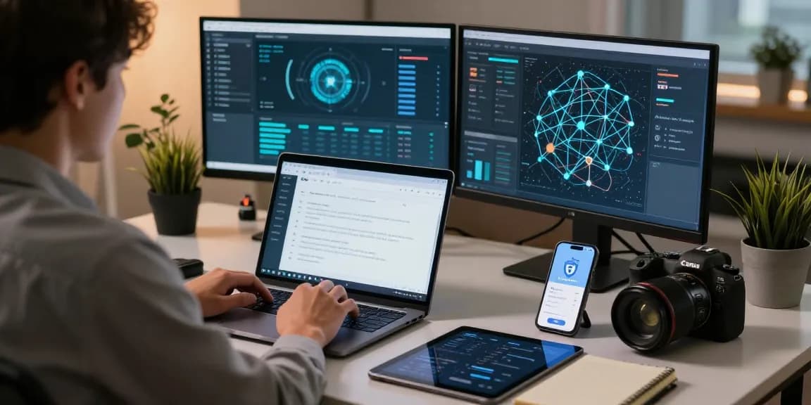 Secure browsing verification process at shs-dome5.com with multiple monitors and tech-focused setup.