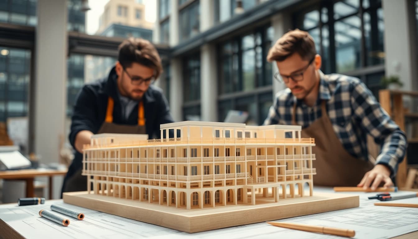 Erstellung von architekturmodellbau Dortmund mit detaillierten Designs und kreativer Atmosphäre.