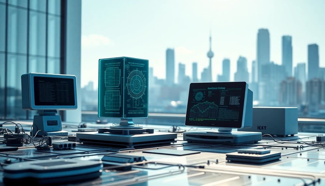 Highlighting the influence of technology with AI and IoT elements at https://mohamedmmblog.tech showcased in a modern digital landscape.