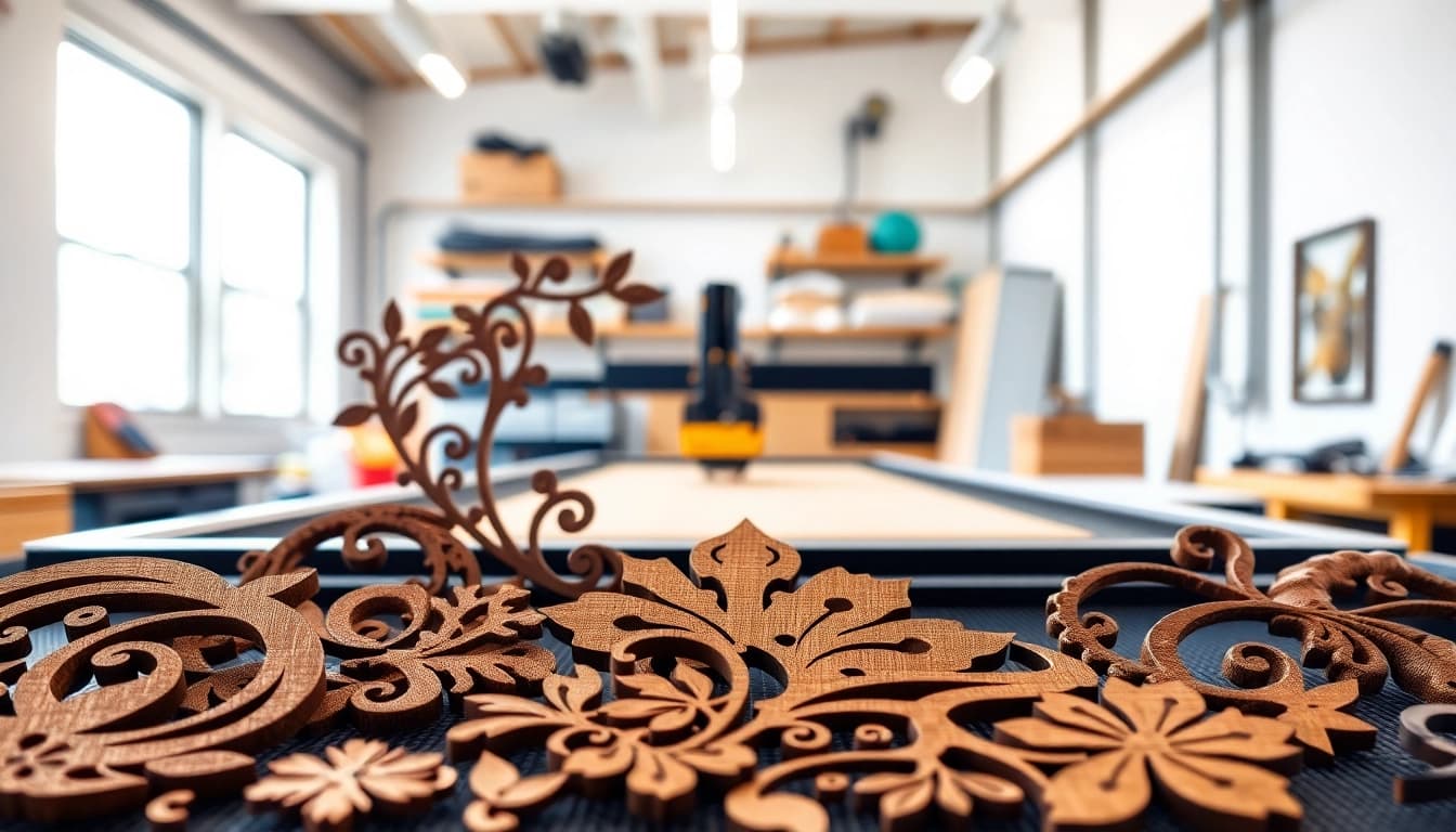 Showcase of dxf file for laser cutting designs in an artistic workspace highlighting precision.