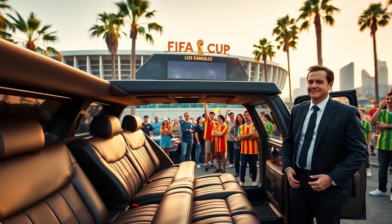 World Cup Group Transportation with luxury limousines ready for fans at LA stadiums.