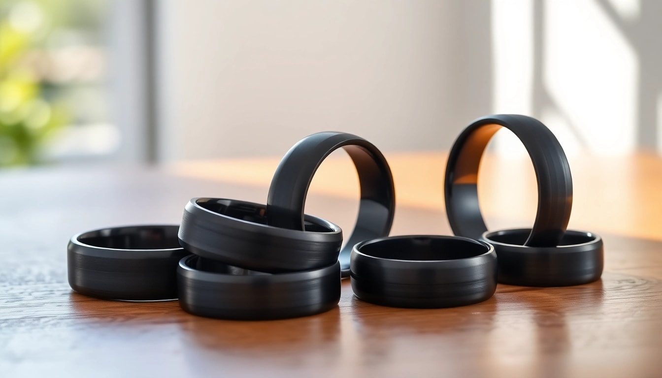 Showcase of Black Zirconium Rings highlighting their modern design and matte finish.