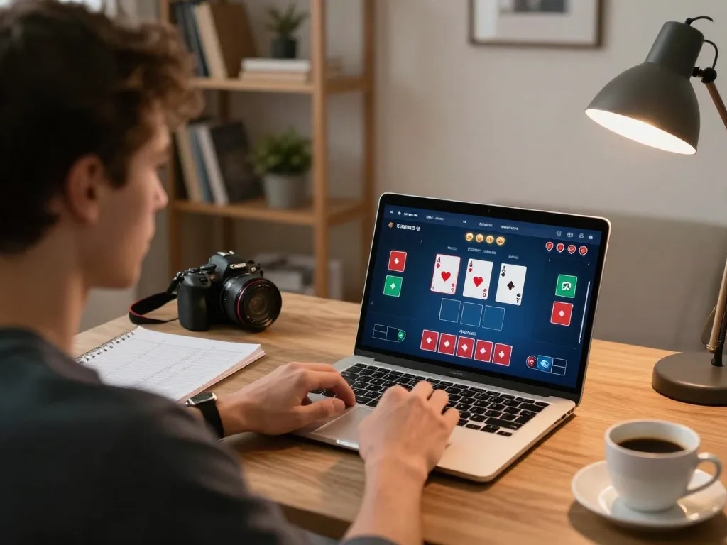 Engage in the excitement of depo 25 bonus 25 while playing online poker in a cozy home office.