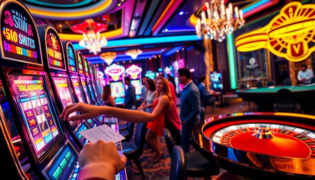 Pemain menikmati sensasi Slot Depo 5K dalam suasana kasino yang hidup.