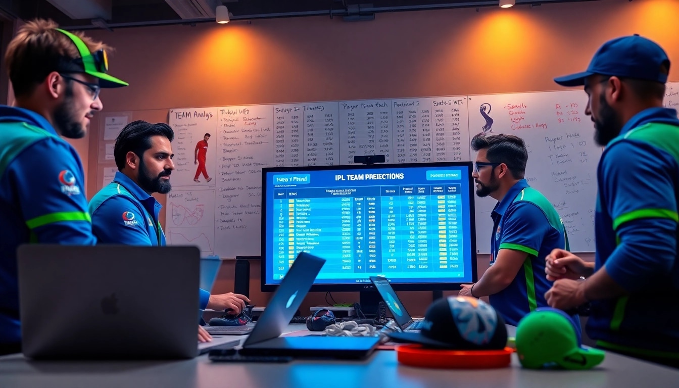 Analyze today IPL match team prediction with experts collaborating and reviewing data in a dynamic setting.