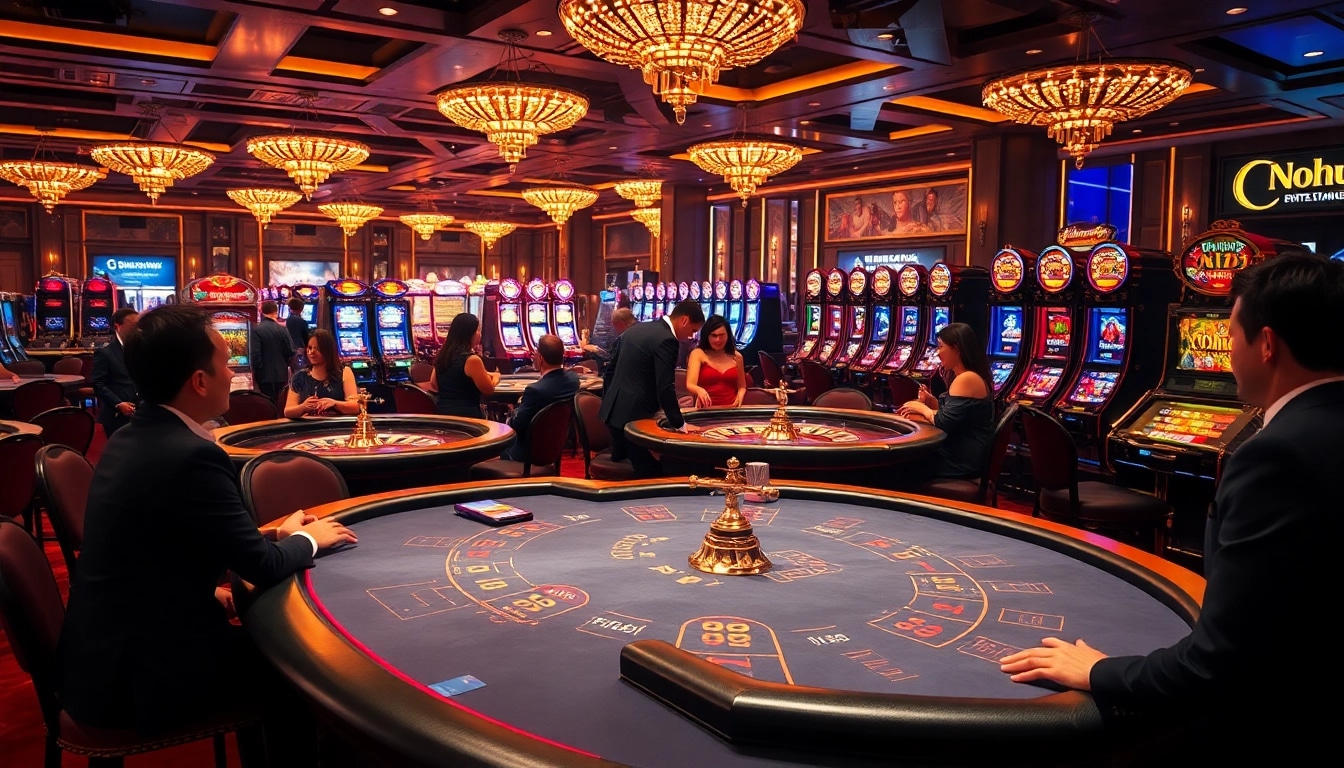 Players enjoying a thrilling casino experience at Nohu-themed tables with elegant designs and vibrant games.