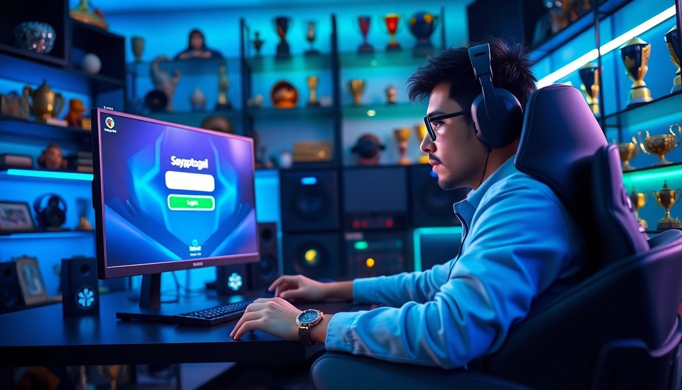 Masuk ke sayaptogel login dengan gamer yang terfokus pada permainan