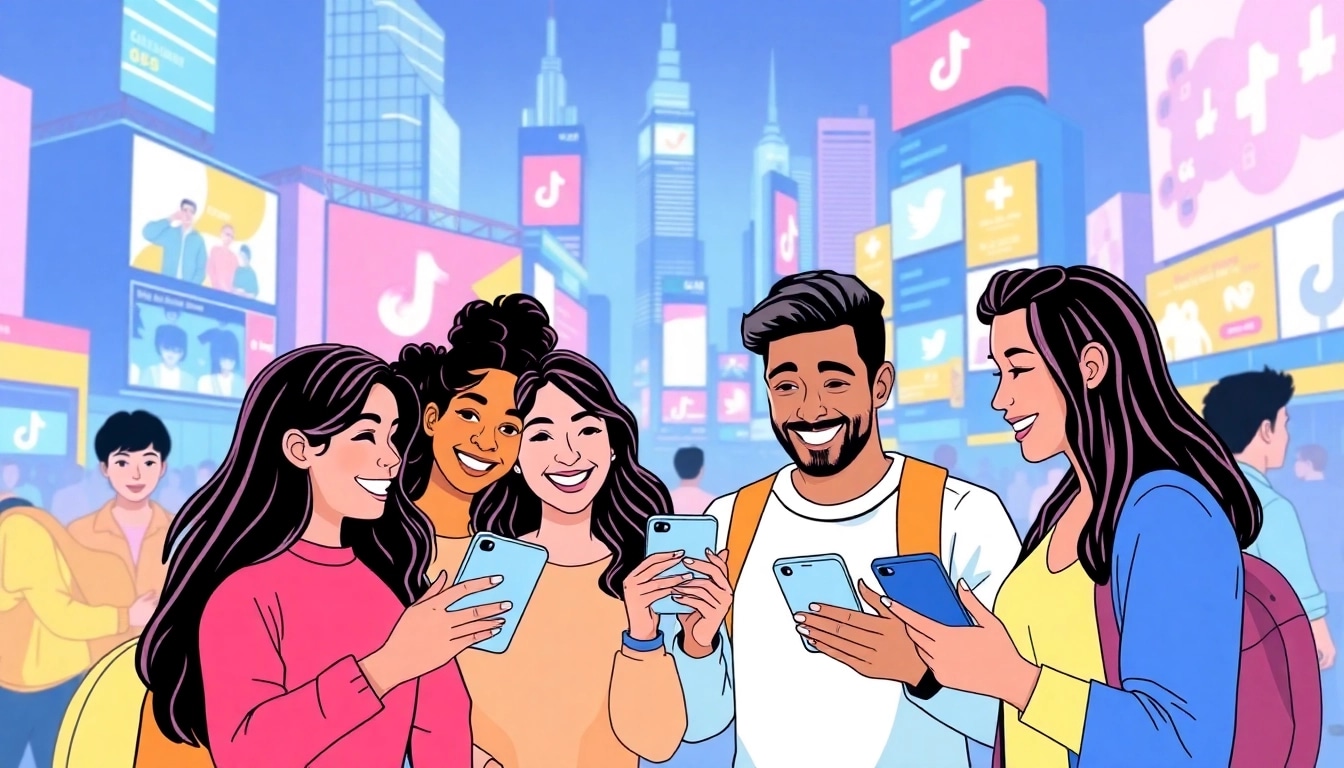 tiktok いいね 買うの方法を話し合う楽しそうな人々のイラスト