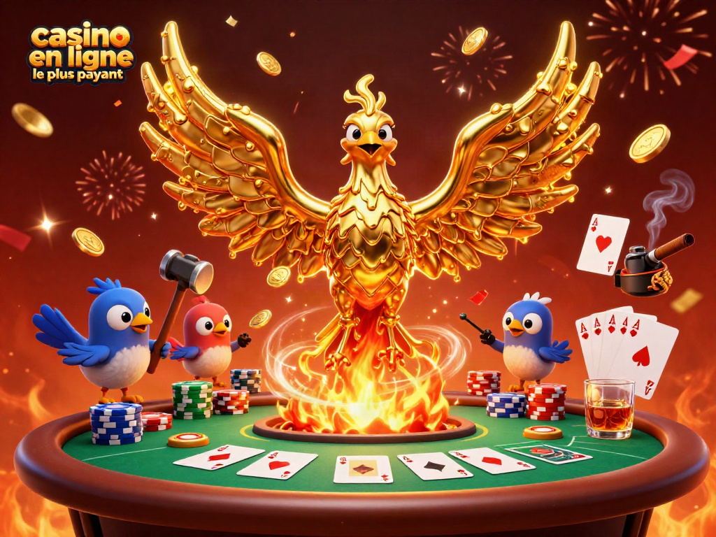 Jouez au casino en ligne le plus payant avec une scène animée de gains en or.