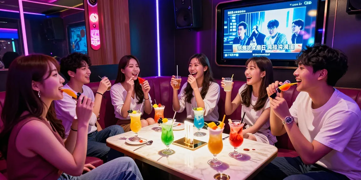 Enjoying a vibrant night out at Gangnam karaoke with friends, as seen on https://www.gangnamtune.com/