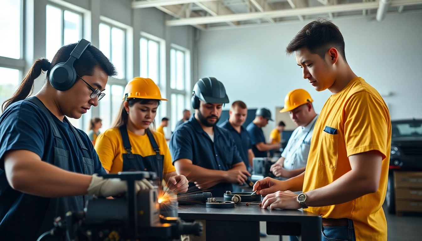 Students engaged in hands-on training at hawaii trade schools, showcasing vocational skills and teamwork.