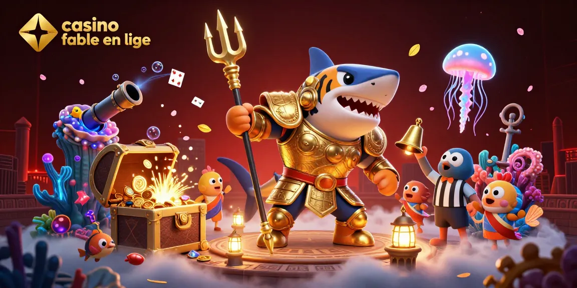 Casino fiable en ligne avec un requin-tigre en armure dans un colisée sous-marin.