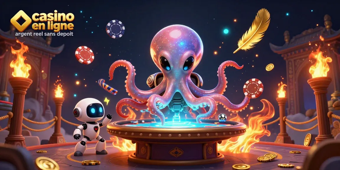Jouez sur un casino en ligne argent réel sans dépôt avec un robot et un octopus extraterrestre.