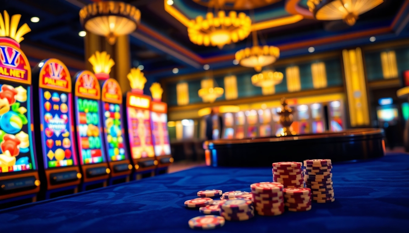 Experience the excitement of Slot Online Terpercaya with vibrant slot machines and casino gaming elements.