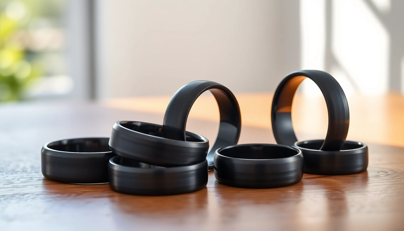 Showcase of Black Zirconium Rings highlighting their modern design and matte finish.