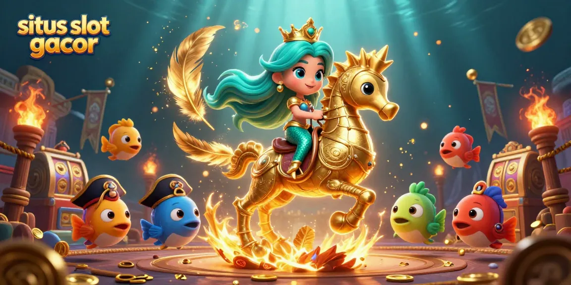 Experience excitement with situs slot gacor in a vibrant underwater scene featuring a mermaid and giant seahorse.