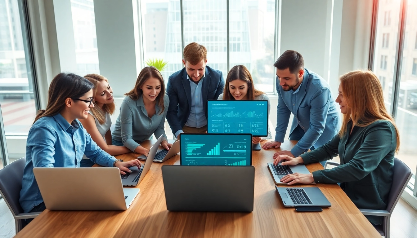 Team collaboration at a social media agency, showcasing dynamic brainstorming and marketing strategies.
