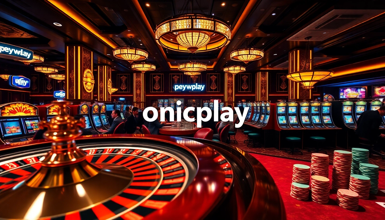 Experience the thrill of onicplay with a vibrant casino scene featuring roulette and slots.
