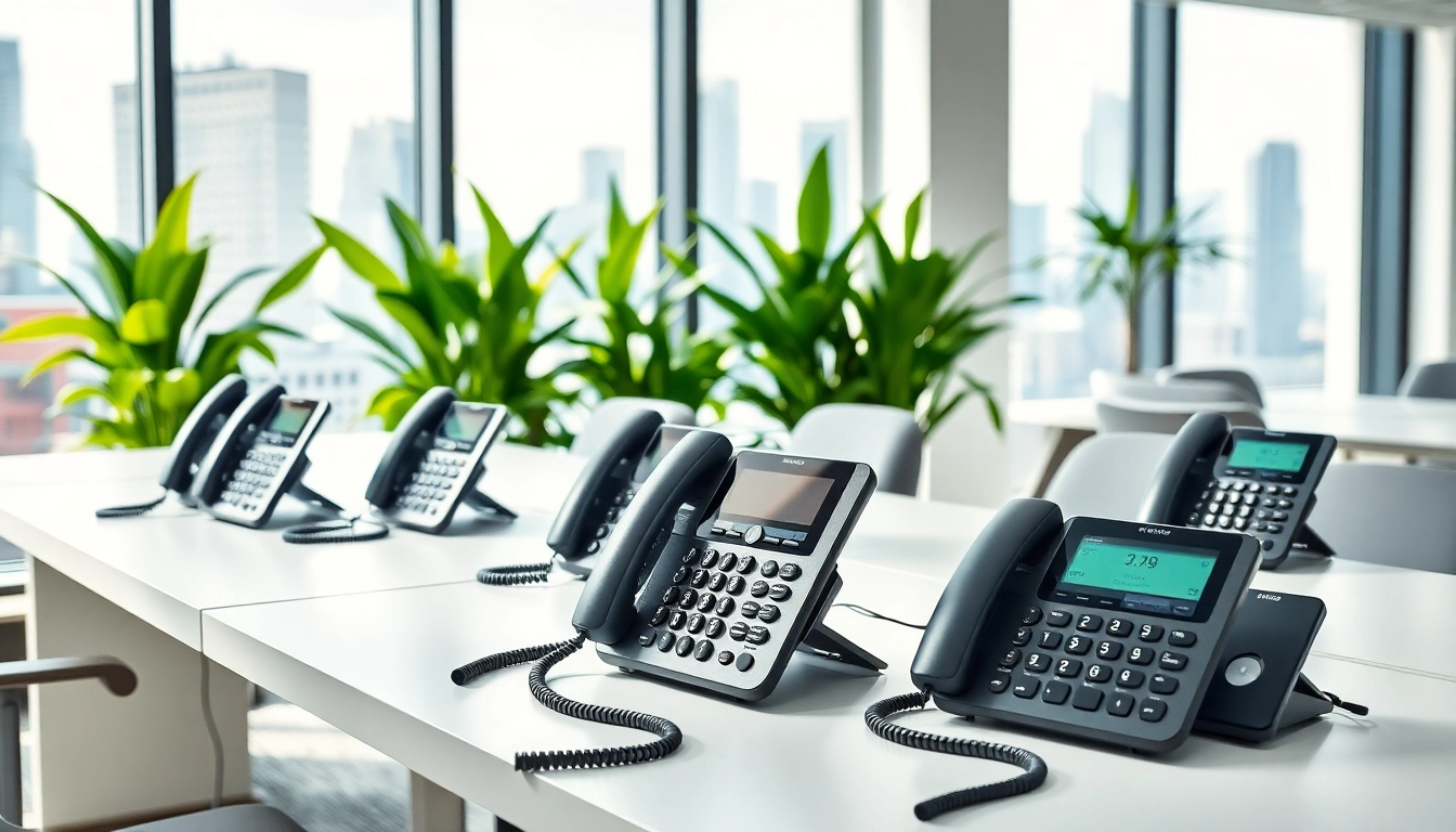 Explore advanced telephone systems in a sleek, modern office setting.