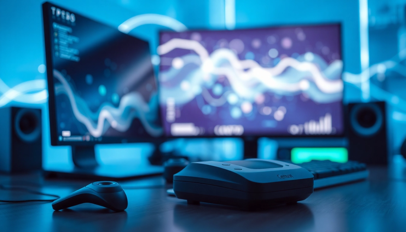 Engage with technology in a modern workspace showcasing sleek devices and innovation.