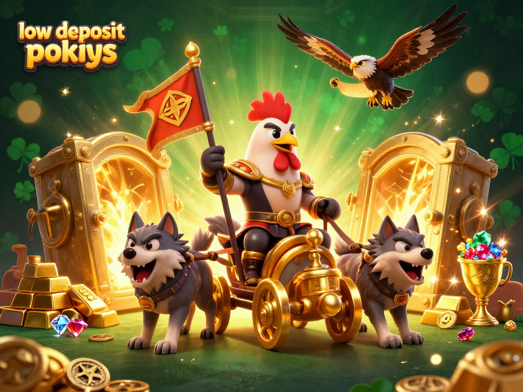 Experience low deposit pokies with vibrant graphics and immersive casino themes in this dynamic scene.