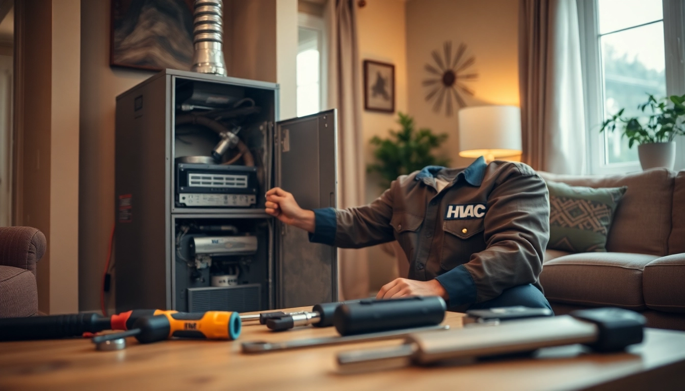 Technician performing heating repair katonah in a cozy home environment.