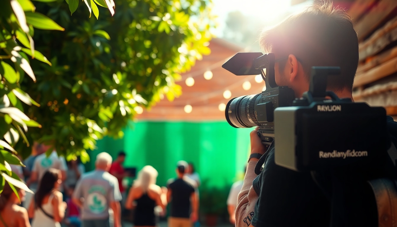 Videographer capturing lively outdoor event scene, highlighting engagement and vibrant atmosphere.