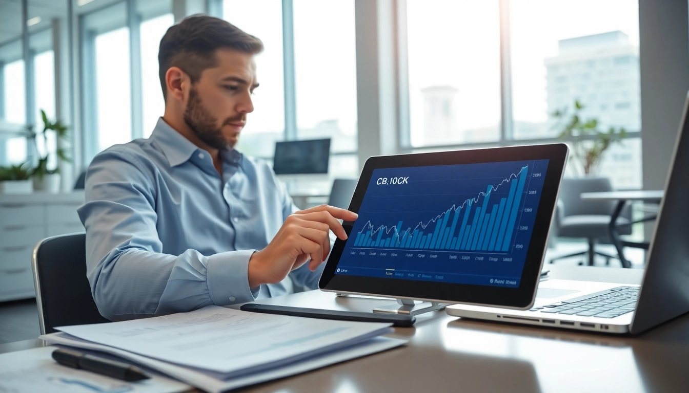Analyze the CB stock price trends with a financial analyst in a modern office setting.