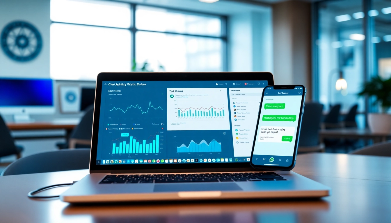 Learn what a CRM for WhatsApp is through a digital workspace setup featuring tech elements.