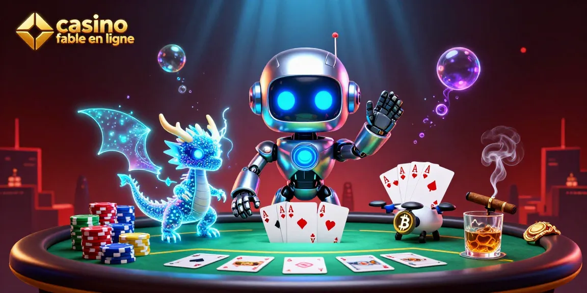 Profitez de jeux au casino fiable en ligne avec un robot cyberpunk et un dragon holographique.