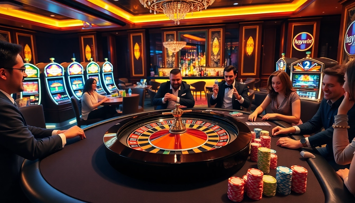 Winning big at Haywin casino with players enjoying roulette and blackjack.
