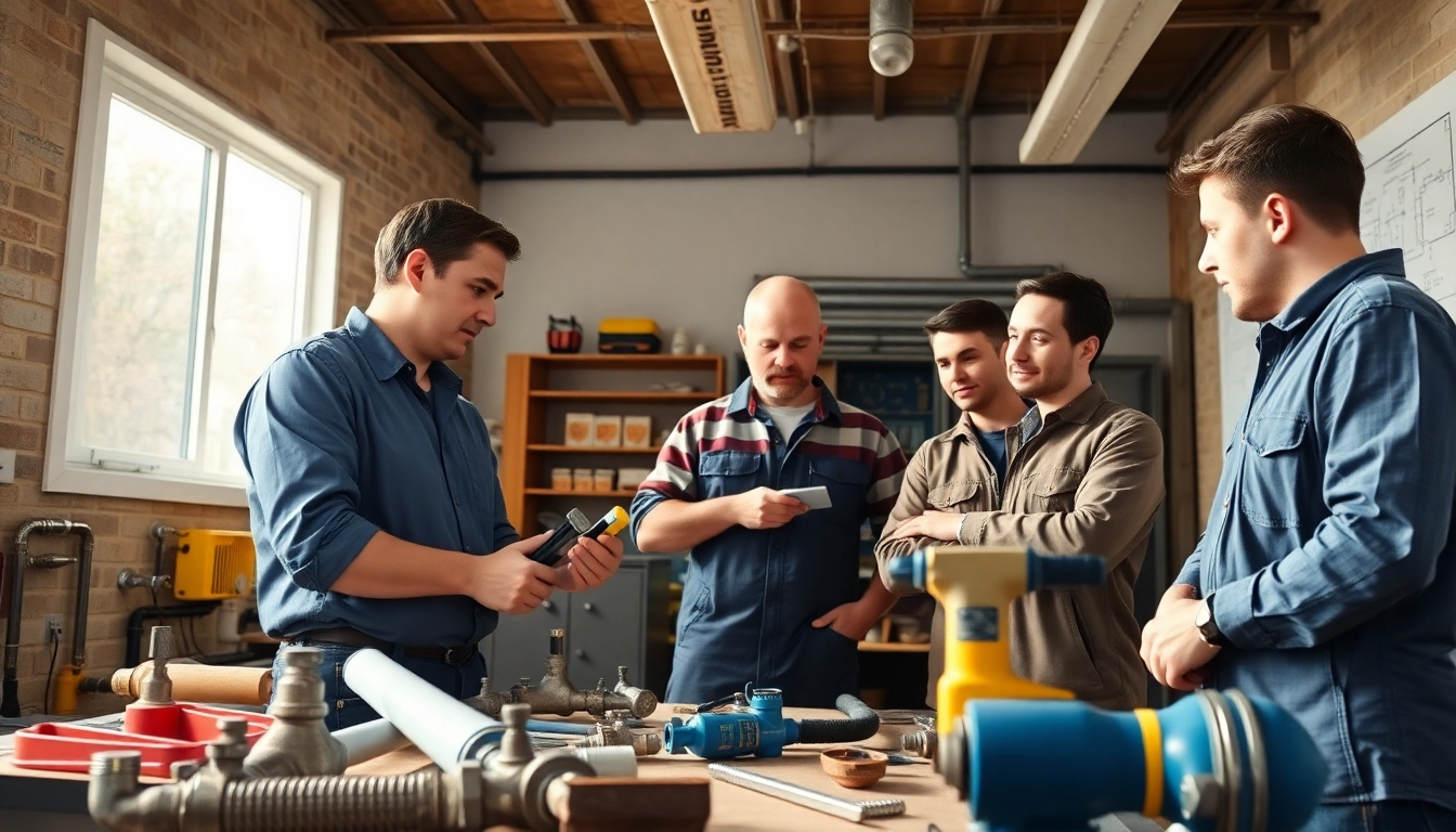 Engaging plumbing apprenticeship training session with a skilled instructor teaching eager students.
