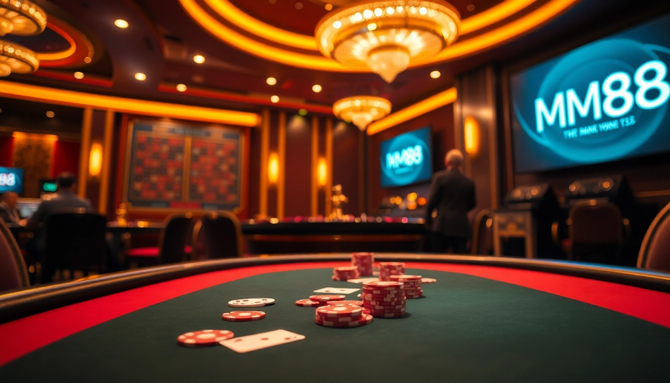Exciting MM88 poker game setting with chips and cards, capturing luxury and thrill.