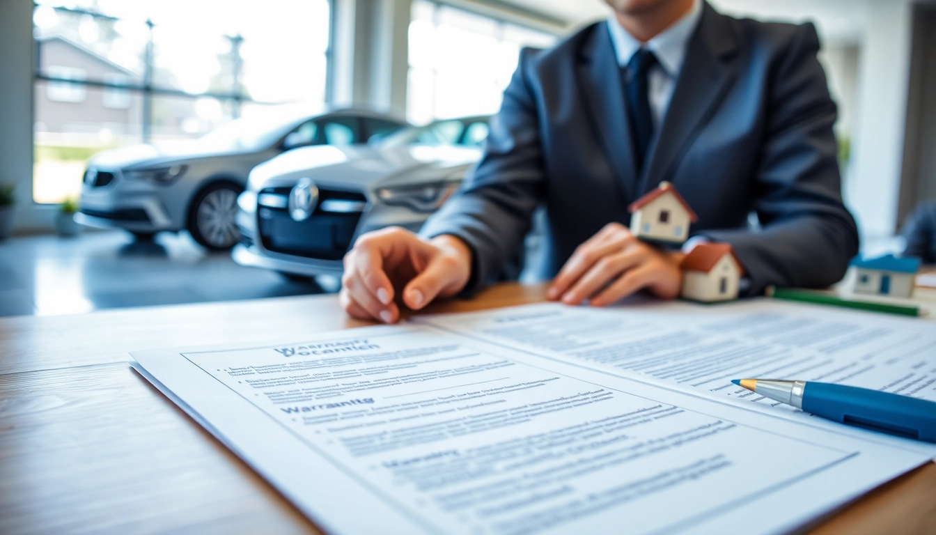Exploring warranty protection for cars and homes with detailed documents and professional representatives.
