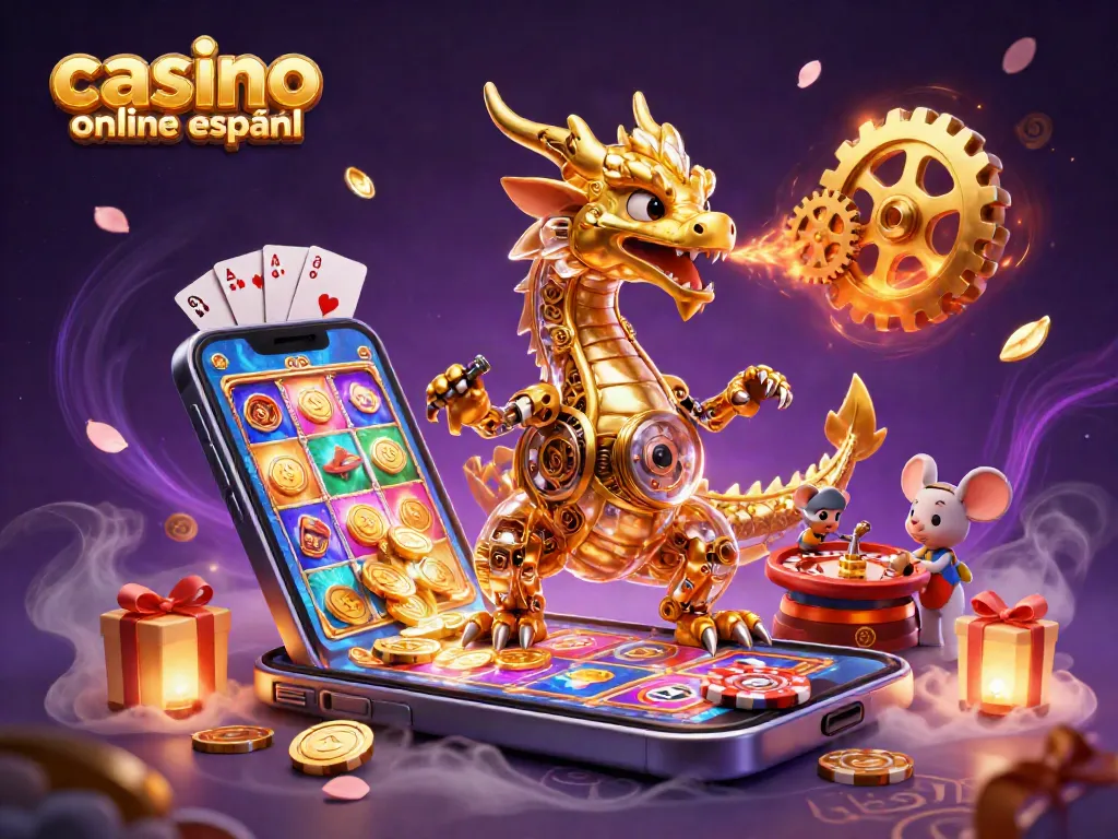 Disfruta en casino online español con tragaperras y un dragón biomecánico dorado.