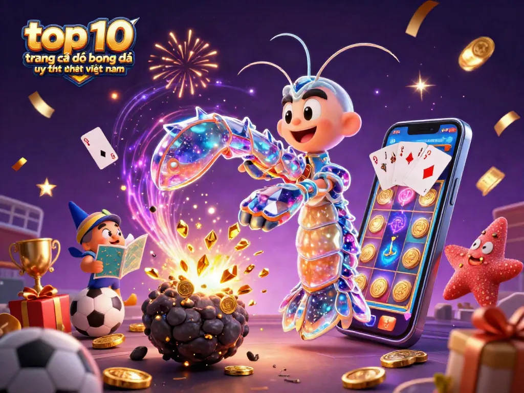 Hình ảnh mô tả top 10 trang cá độ bóng đá uy tín nhất Việt Nam, samurai tôm manti không gian chiến đấu với các biểu tượng cá cược.