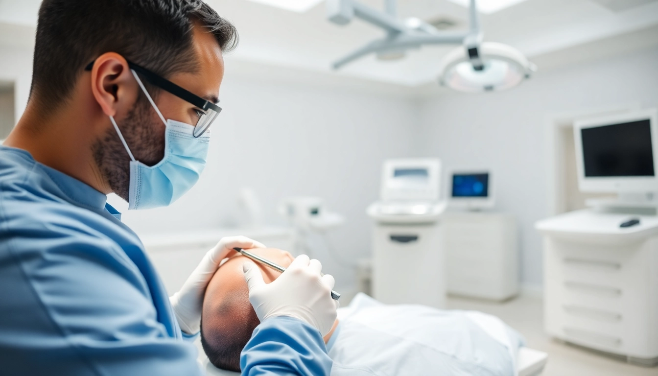 Visualize hair transplant istanbul price with a professional surgeon performing a procedure in a modern clinic.