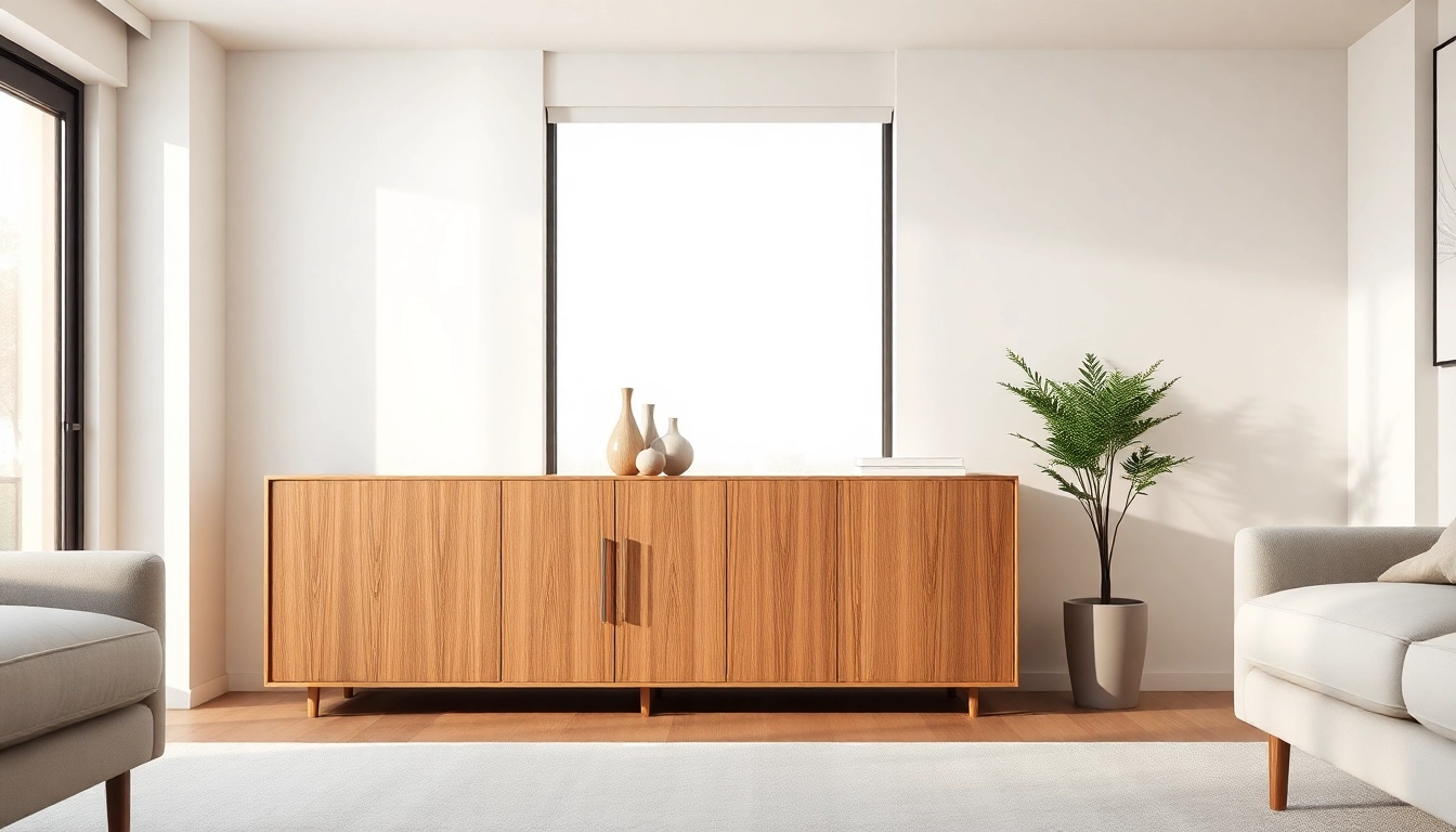 Organize your space with a chic storage cabinet displayed in a bright living room.