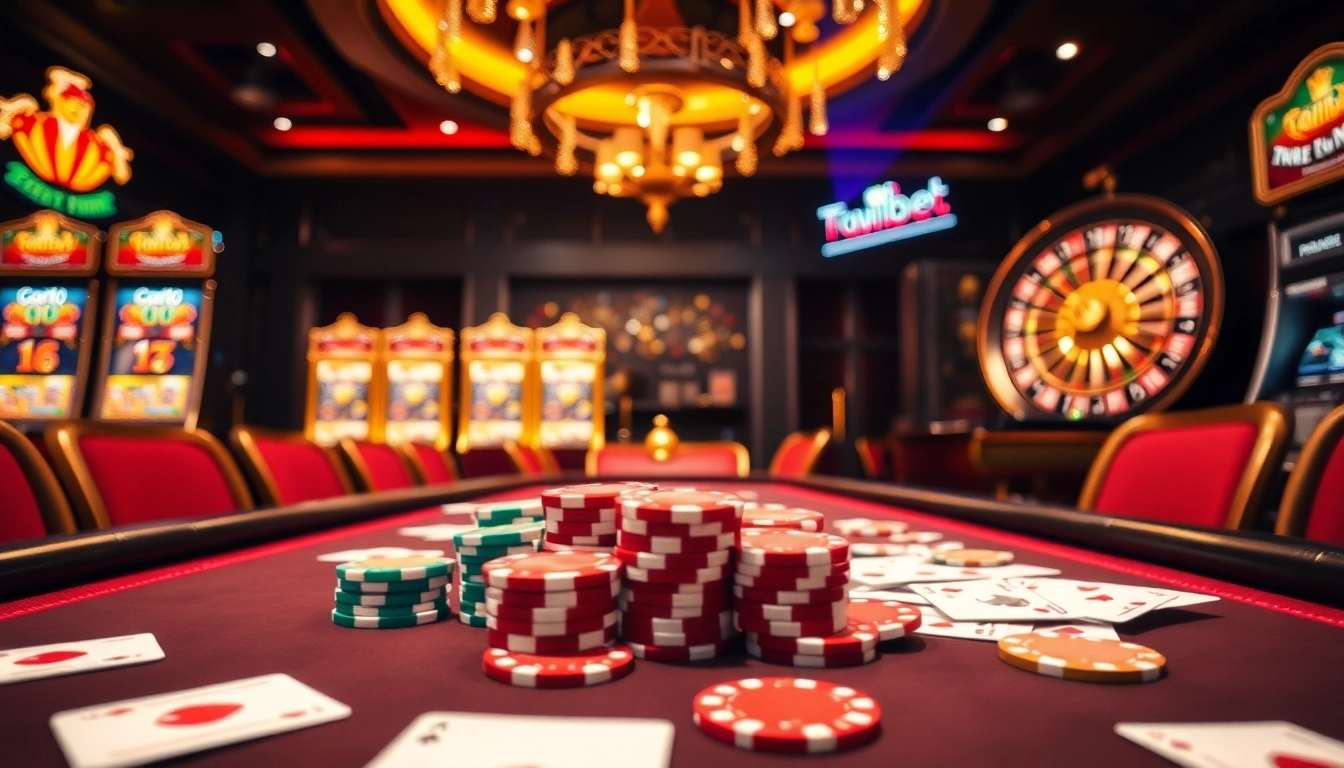 Playing poker at 789bet with vibrant chips and cards in a luxurious casino setting.