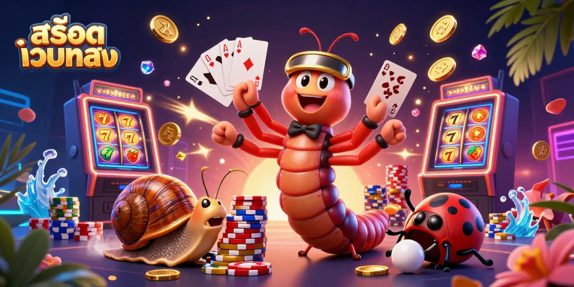 Experience exciting เกมสล็อต with สล็อตเว็บตรง, featuring vibrant slots, colorful poker chips, and lively characters.