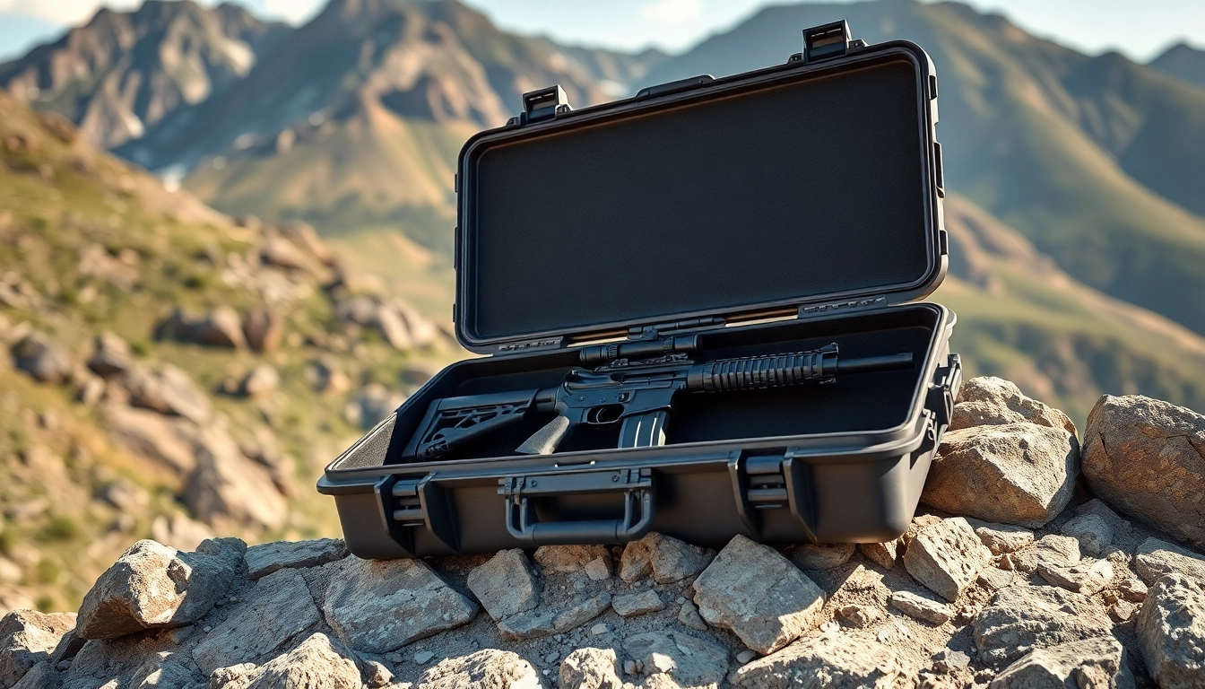Showcasing a pelican rifle case outdoors, revealing its durable design and high-quality features.