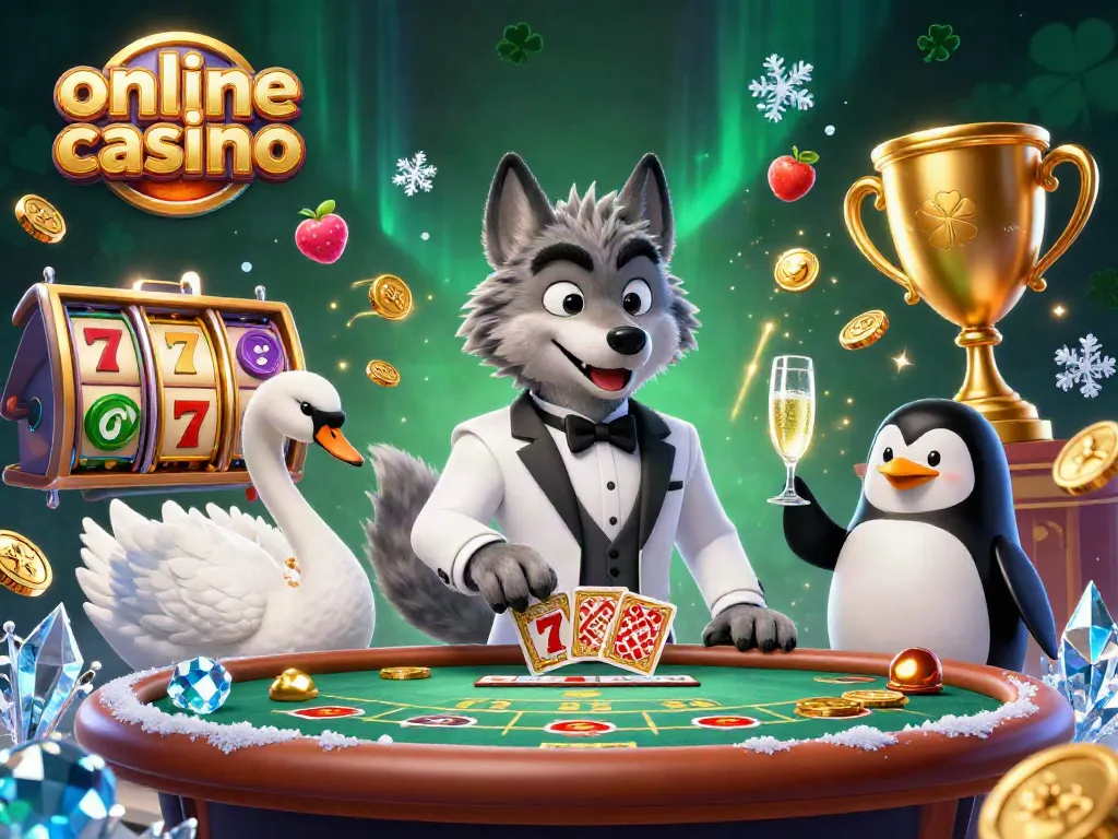 Juego emocionante en un casino online con un lobo elegante y un elegante cisne.