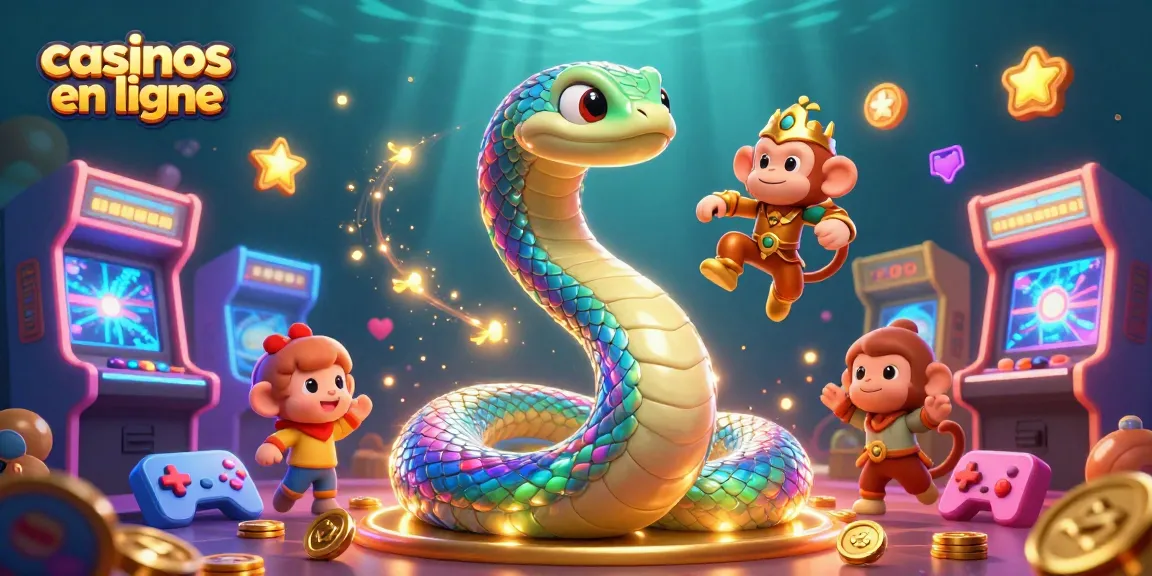 Jouez aux casinos en ligne avec une illustration dynamique de serpent en or et roi singe.