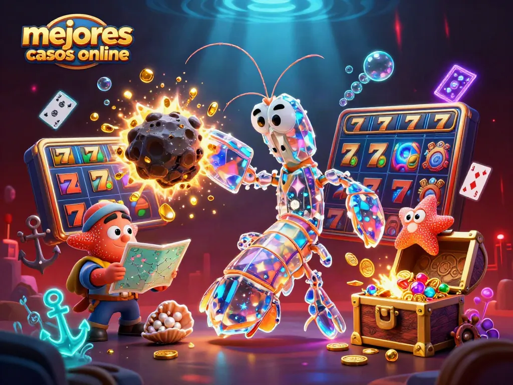 Disfruta de los mejores casinos online en una emocionante escena de juego con jackpots, slots, y colores vibrantes.