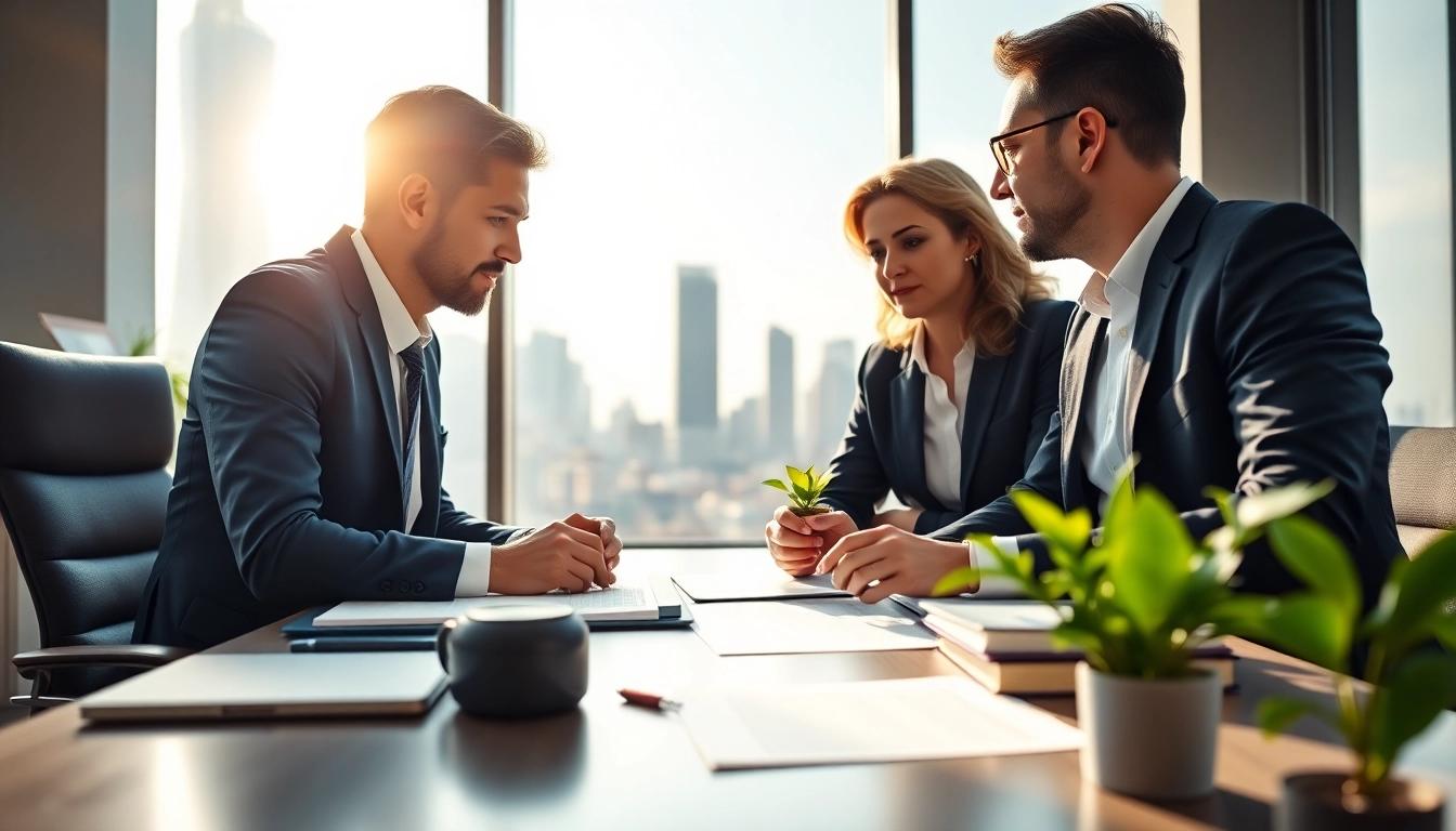 A dedicated environmental lawyer consulting with a client in a modern office.